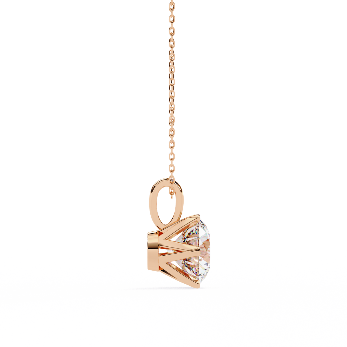 Rose Gold Six-Prong Round Diamond Solitaire Pendant
