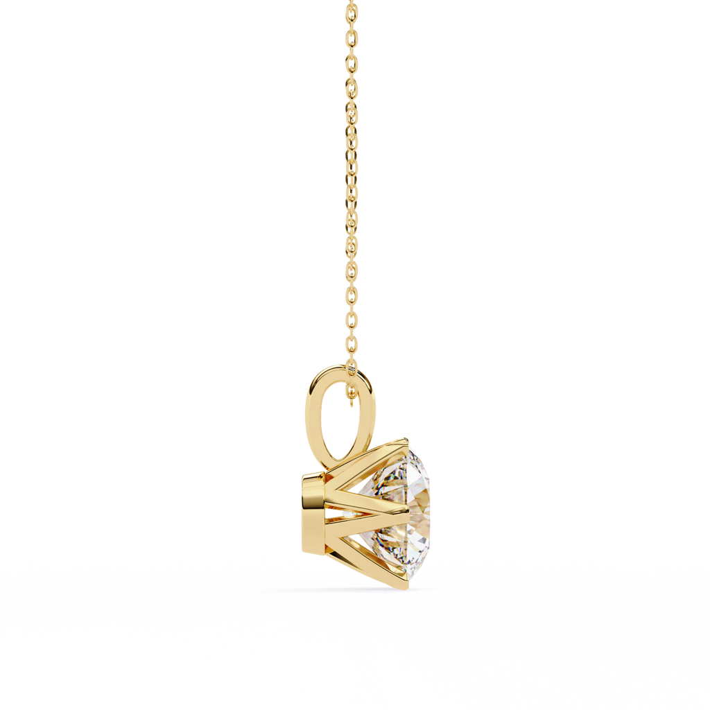 Yellow Gold Six-Prong Round Diamond Solitaire Pendant