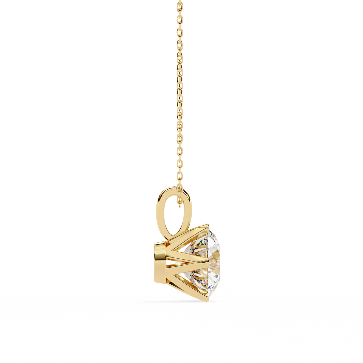 Yellow Gold Six-Prong Round Diamond Solitaire Pendant