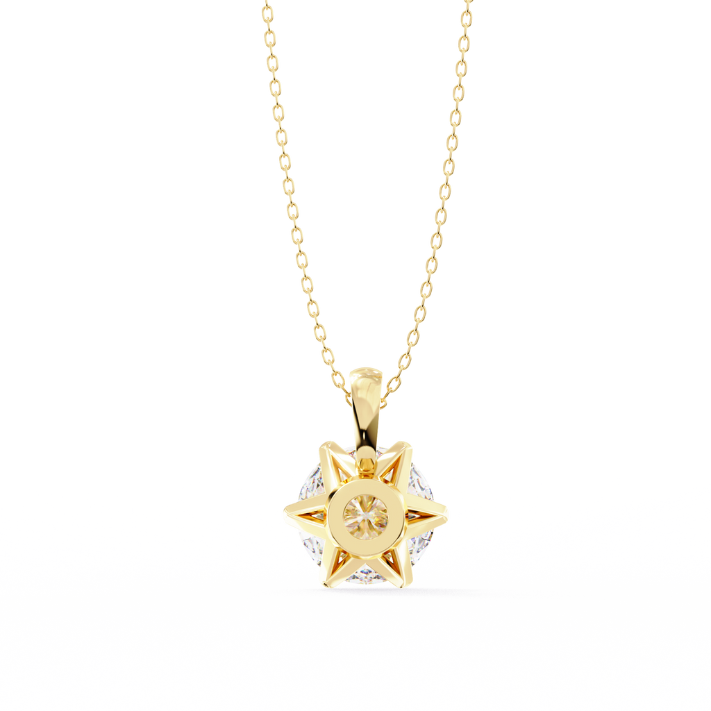 Yellow Gold Six-Prong Round Diamond Solitaire Pendant