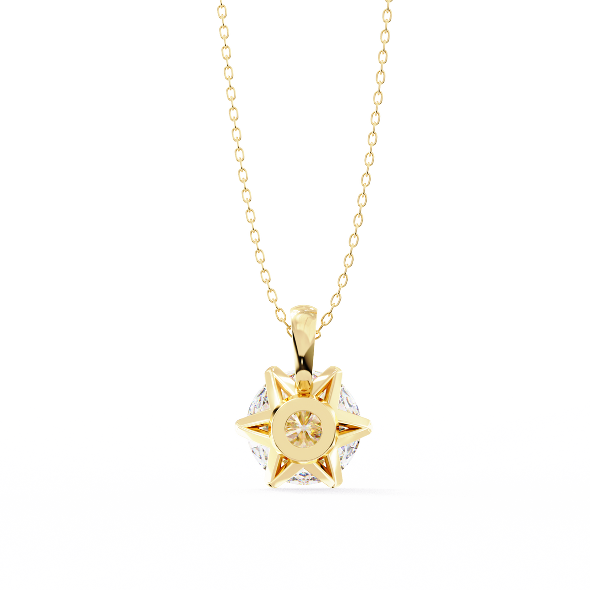 Yellow Gold Six-Prong Round Diamond Solitaire Pendant
