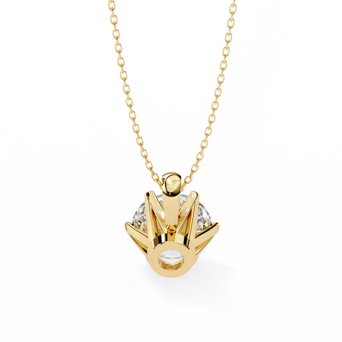 Yellow Gold Six-Prong Round Diamond Solitaire Pendant