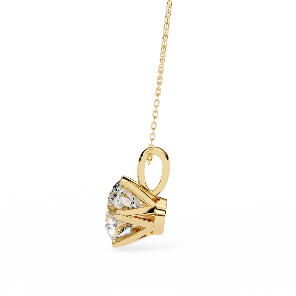 Yellow Gold Six-Prong Round Diamond Solitaire Pendant