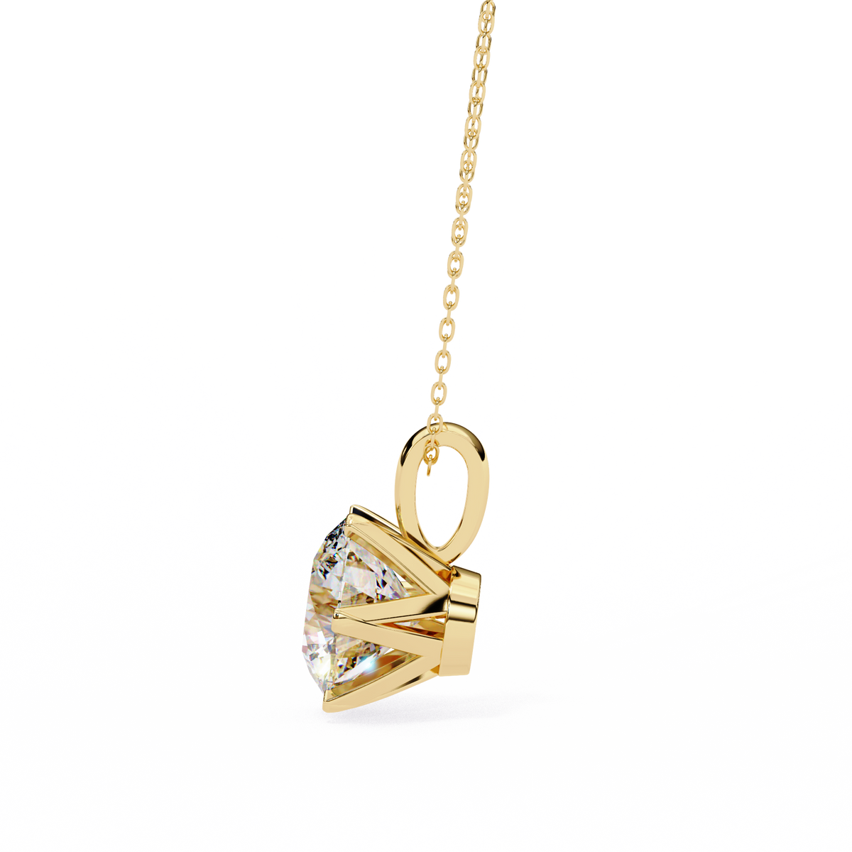 Yellow Gold Six-Prong Round Diamond Solitaire Pendant