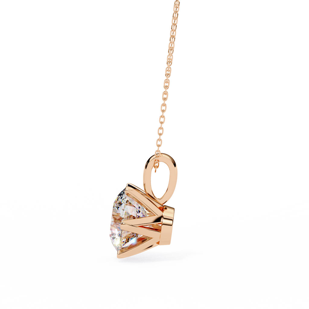 Rose Gold Six-Prong Round Diamond Solitaire Pendant