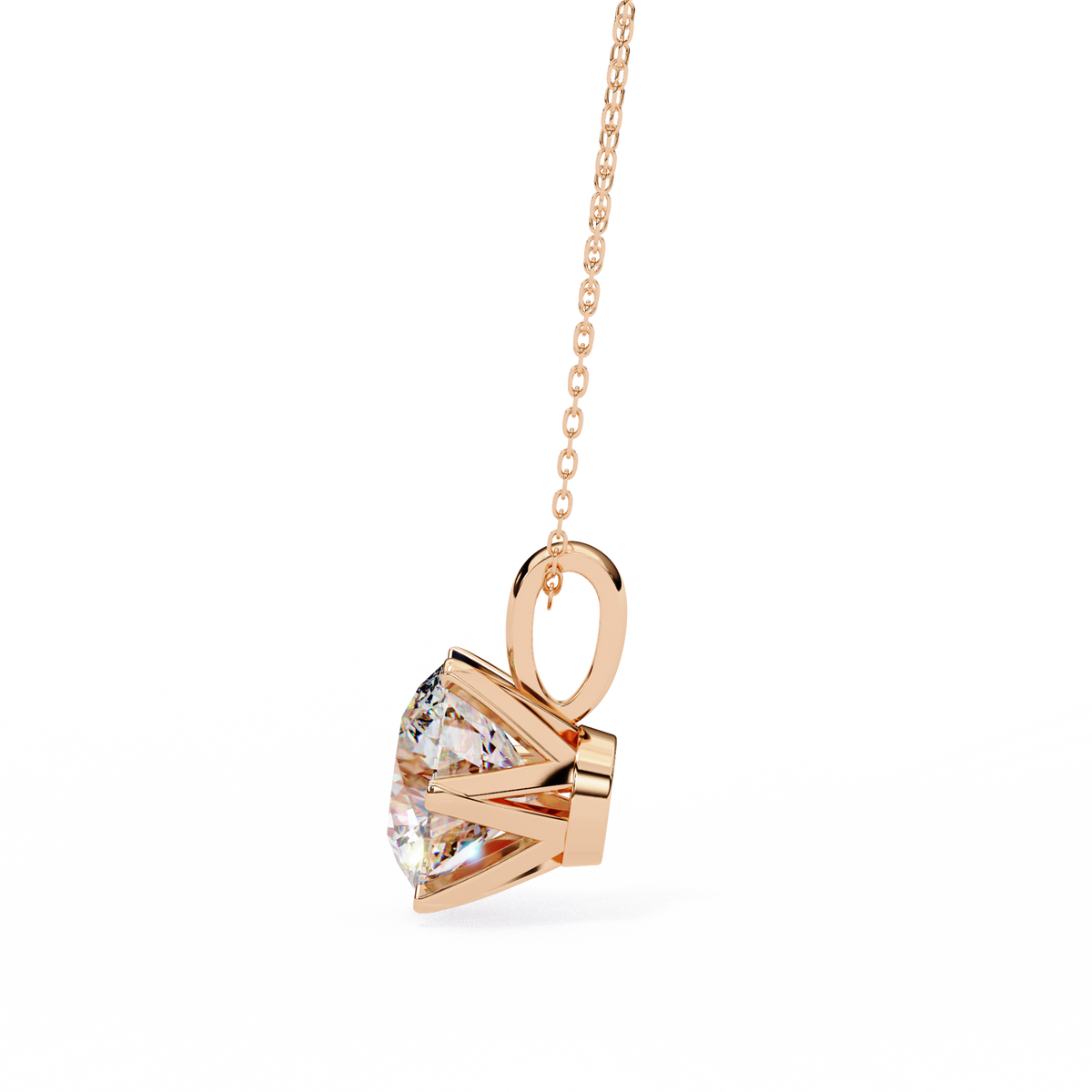 Rose Gold Six-Prong Round Diamond Solitaire Pendant