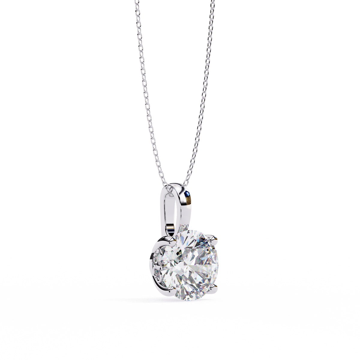 White Gold Classic Four-Claw Round Solitaire Pendant