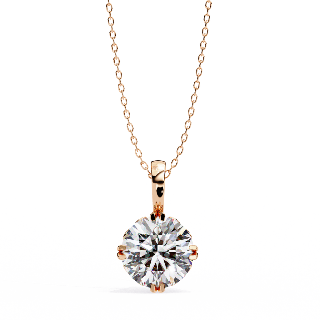Rose Gold Round Brilliant Diamond Six-Prong Solitaire Pendant
