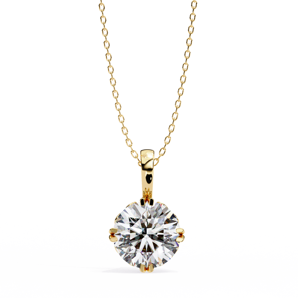 Yellow Gold Round Brilliant Diamond Six-Prong Solitaire Pendant