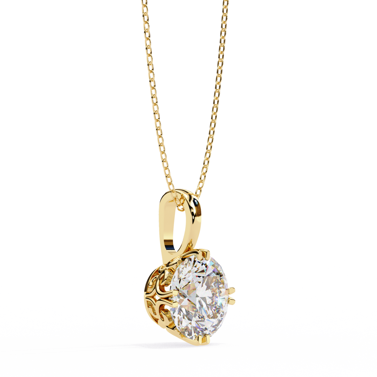 Yellow Gold Round Brilliant Diamond Six-Prong Solitaire Pendant