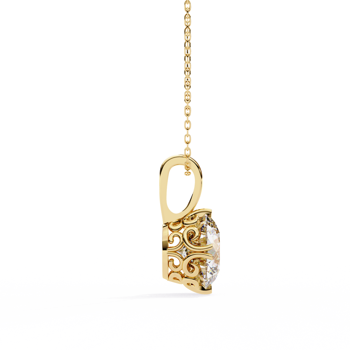 Yellow Gold Round Brilliant Diamond Six-Prong Solitaire Pendant