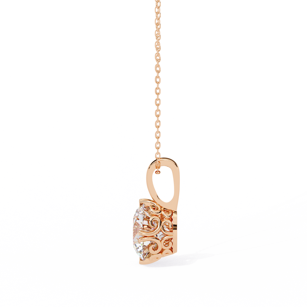 Rose Gold Round Brilliant Diamond Six-Prong Solitaire Pendant