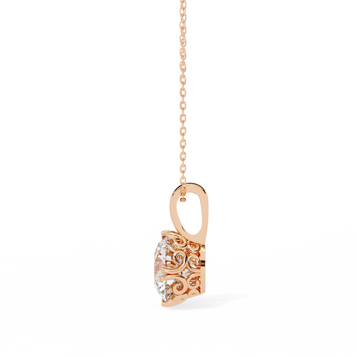 Rose Gold Round Brilliant Diamond Six-Prong Solitaire Pendant