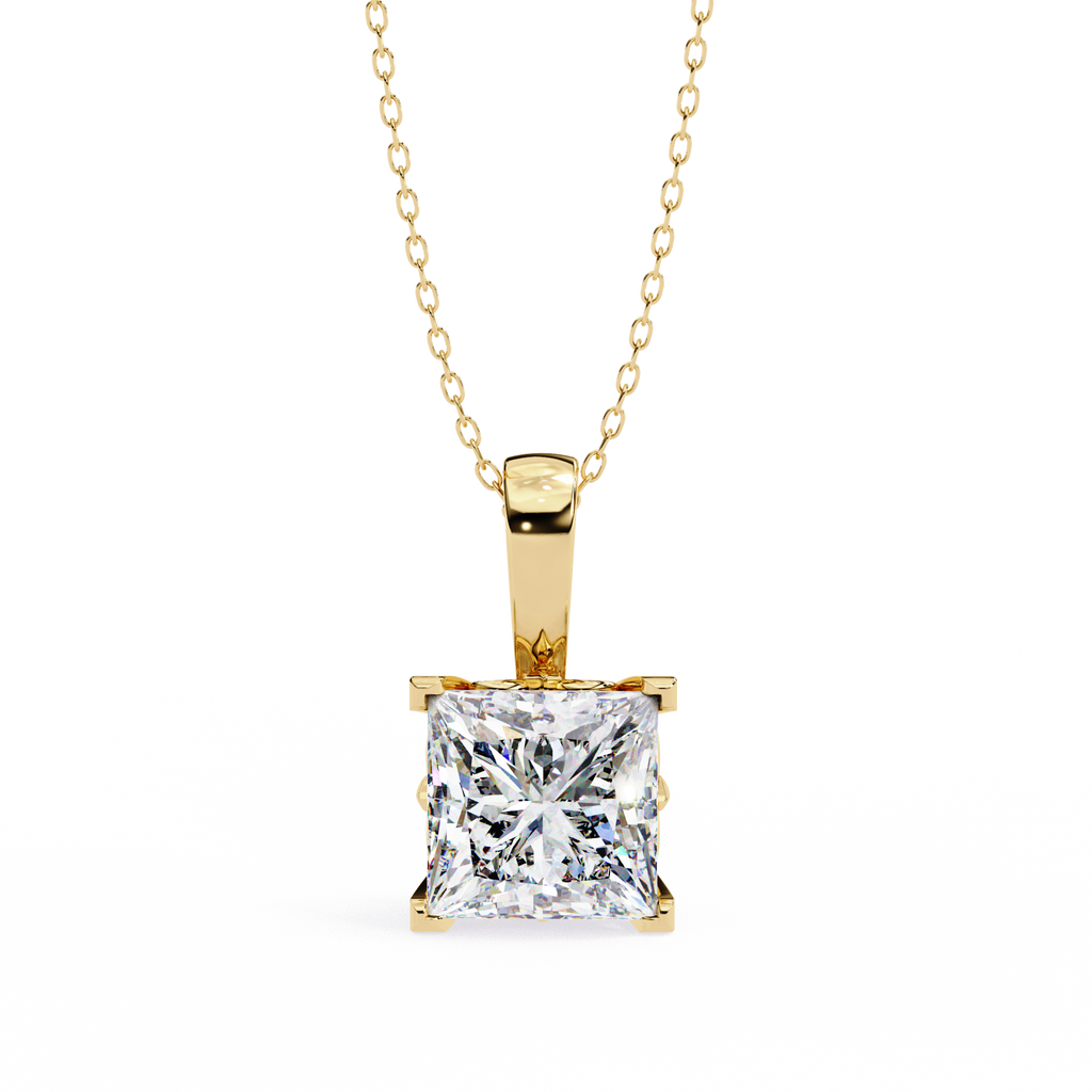 Yellow Gold Princess Cut Diamond Four-Prong Solitaire Pendant
