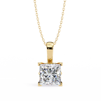 Yellow Gold Princess Cut Diamond Four-Prong Solitaire Pendant