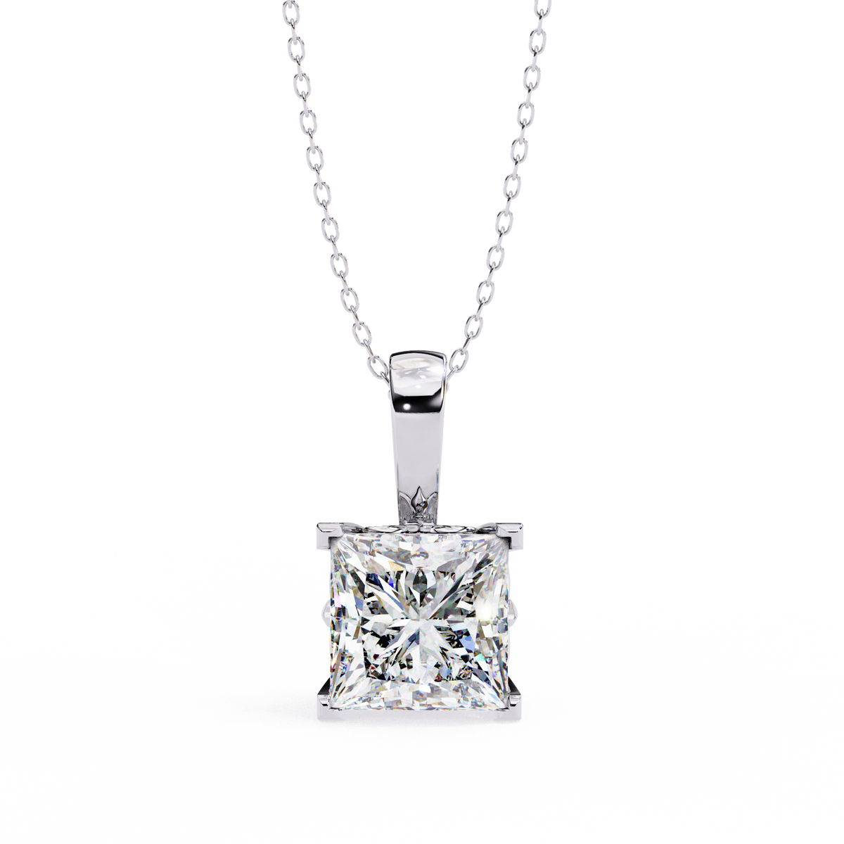 White Gold Square Princess Cut Solitaire Bail Pendant