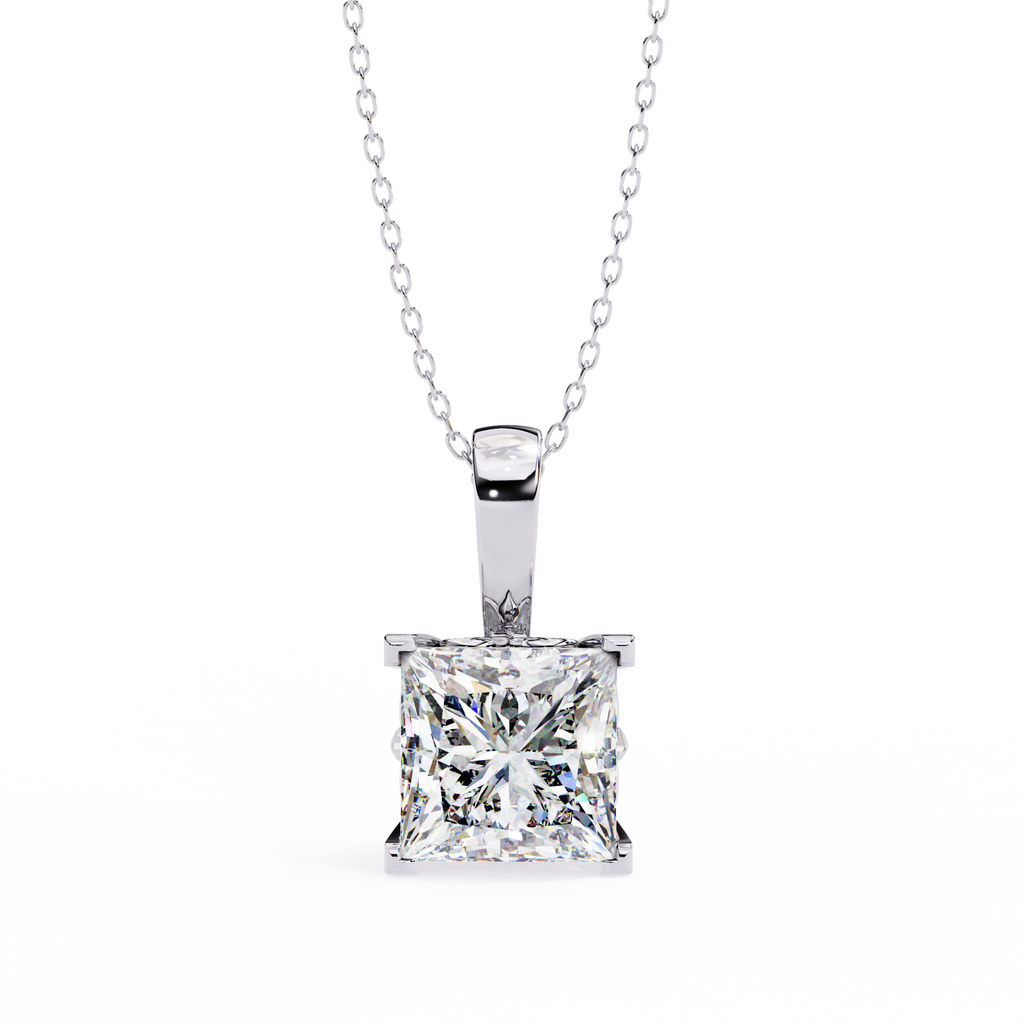 White Gold Square Princess Cut Solitaire Bail Pendant