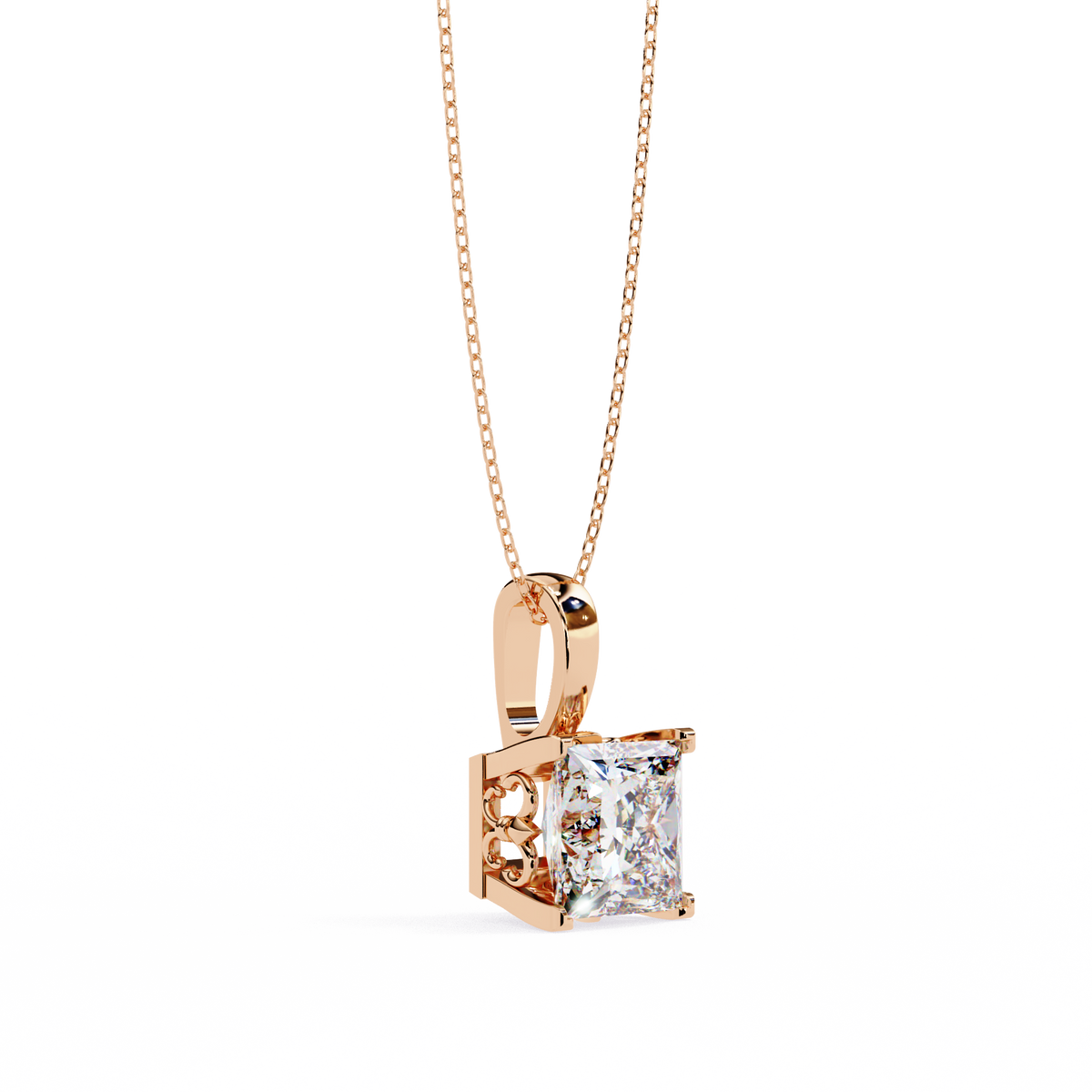 Rose Gold Princess Cut Diamond Four-Prong Solitaire Pendant
