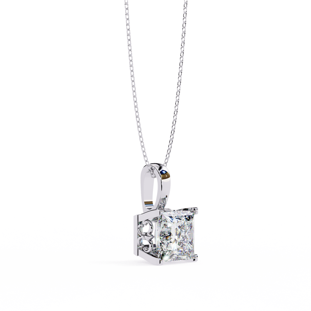 White Gold Square Princess Cut Solitaire Bail Pendant