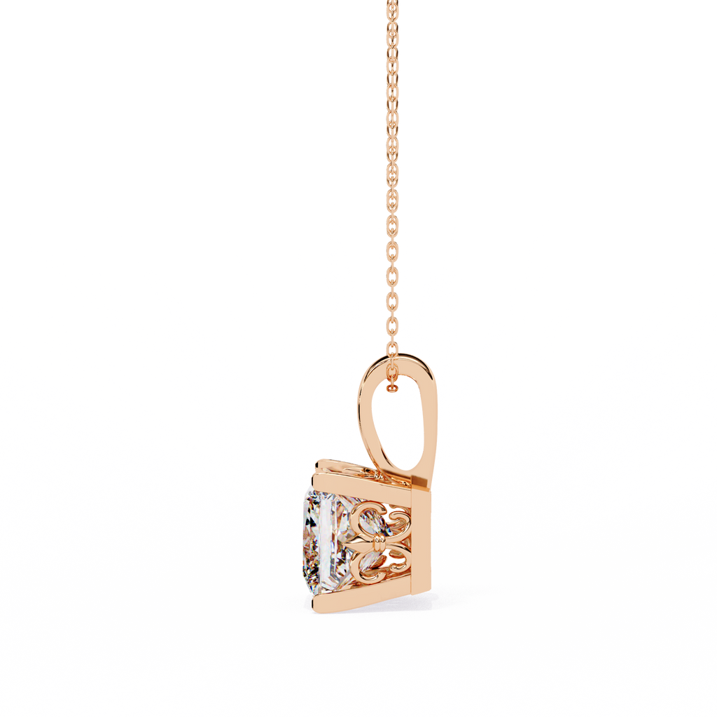 Rose Gold Princess Cut Diamond Four-Prong Solitaire Pendant