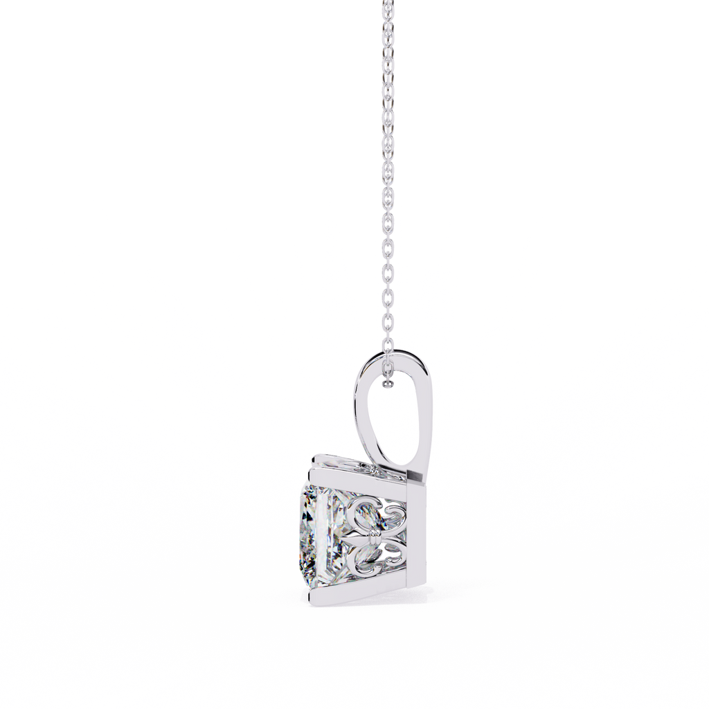 White Gold Square Princess Cut Solitaire Bail Pendant