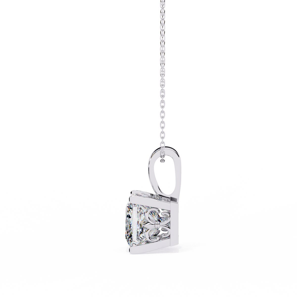 White Gold Square Princess Cut Solitaire Bail Pendant