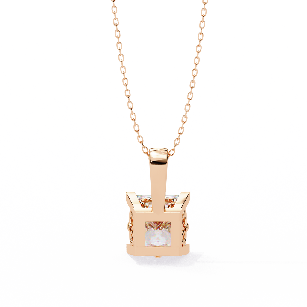 Rose Gold Princess Cut Diamond Four-Prong Solitaire Pendant