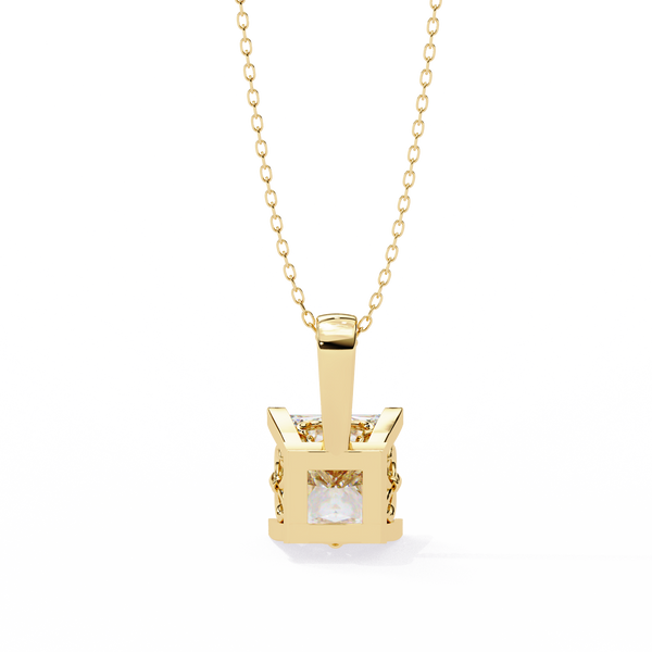 Gold Princess Cut Diamond Four-Prong Solitaire Pendant