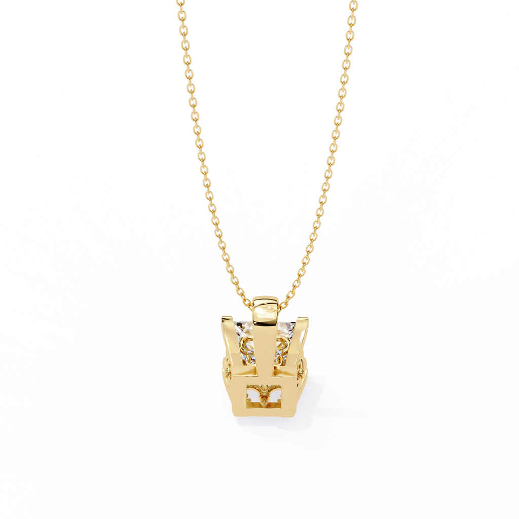 Yellow Gold Princess Cut Diamond Four-Prong Solitaire Pendant