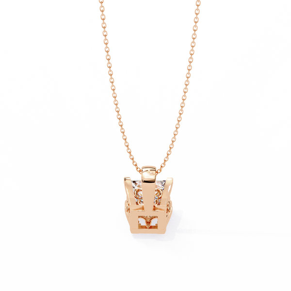 Rose Gold Princess Cut Diamond Four-Prong Solitaire Pendant