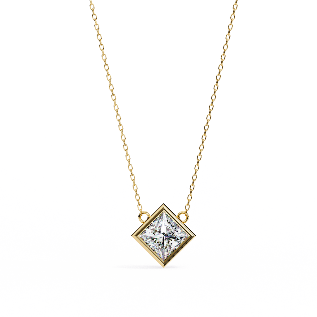 Princess-Cut Bezel Set Natural Diamond Pendant