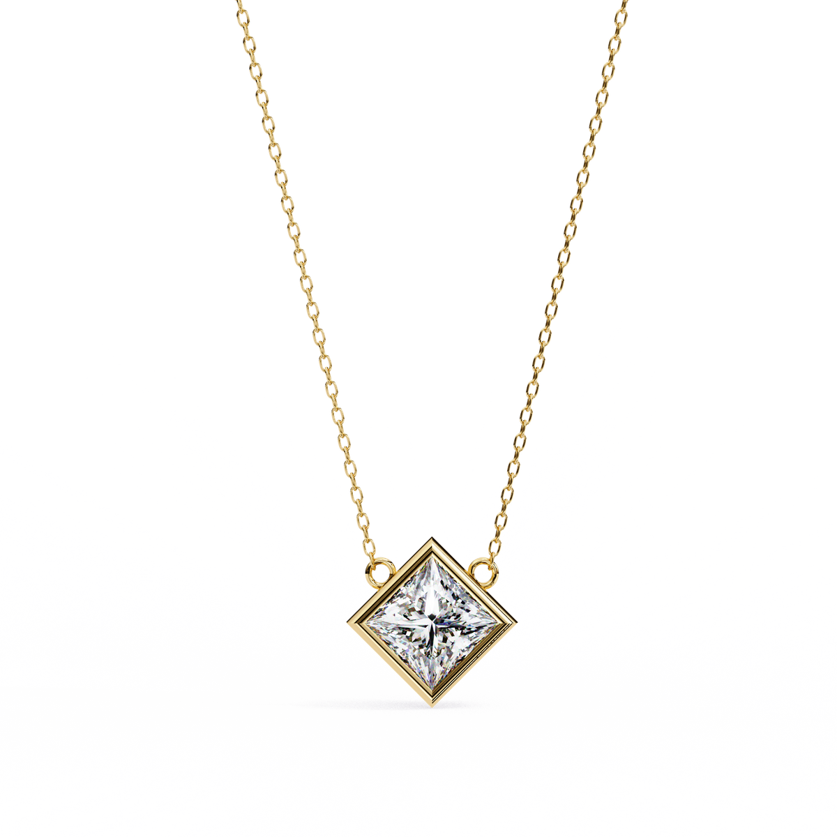 Princess-Cut Bezel Set Natural Diamond Pendant