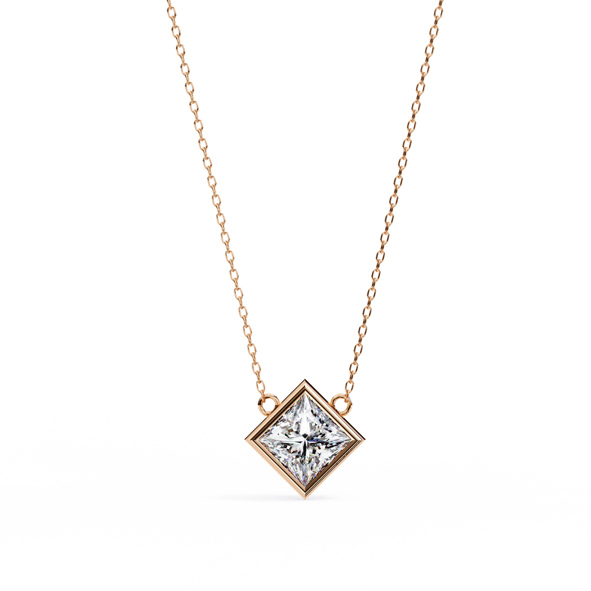 Princess-Cut Bezel Set Natural Diamond Pendant