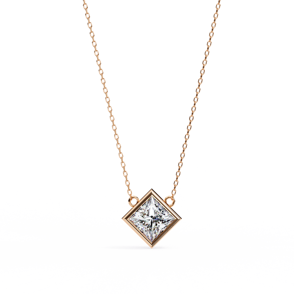 Princess-Cut Bezel Set Natural Diamond Pendant
