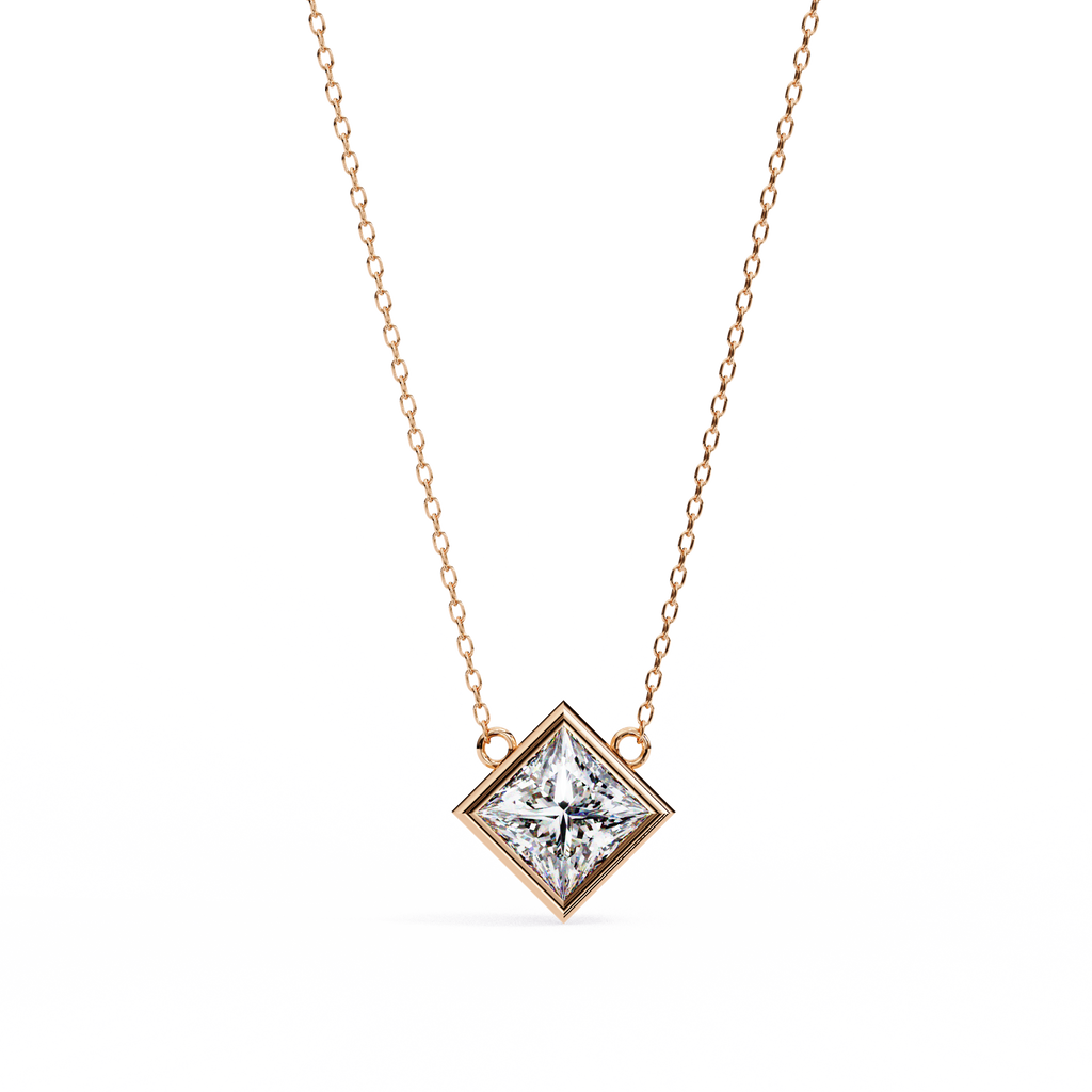 Rose Gold Princess Cut Diamond Diagonal Bezel Pendant