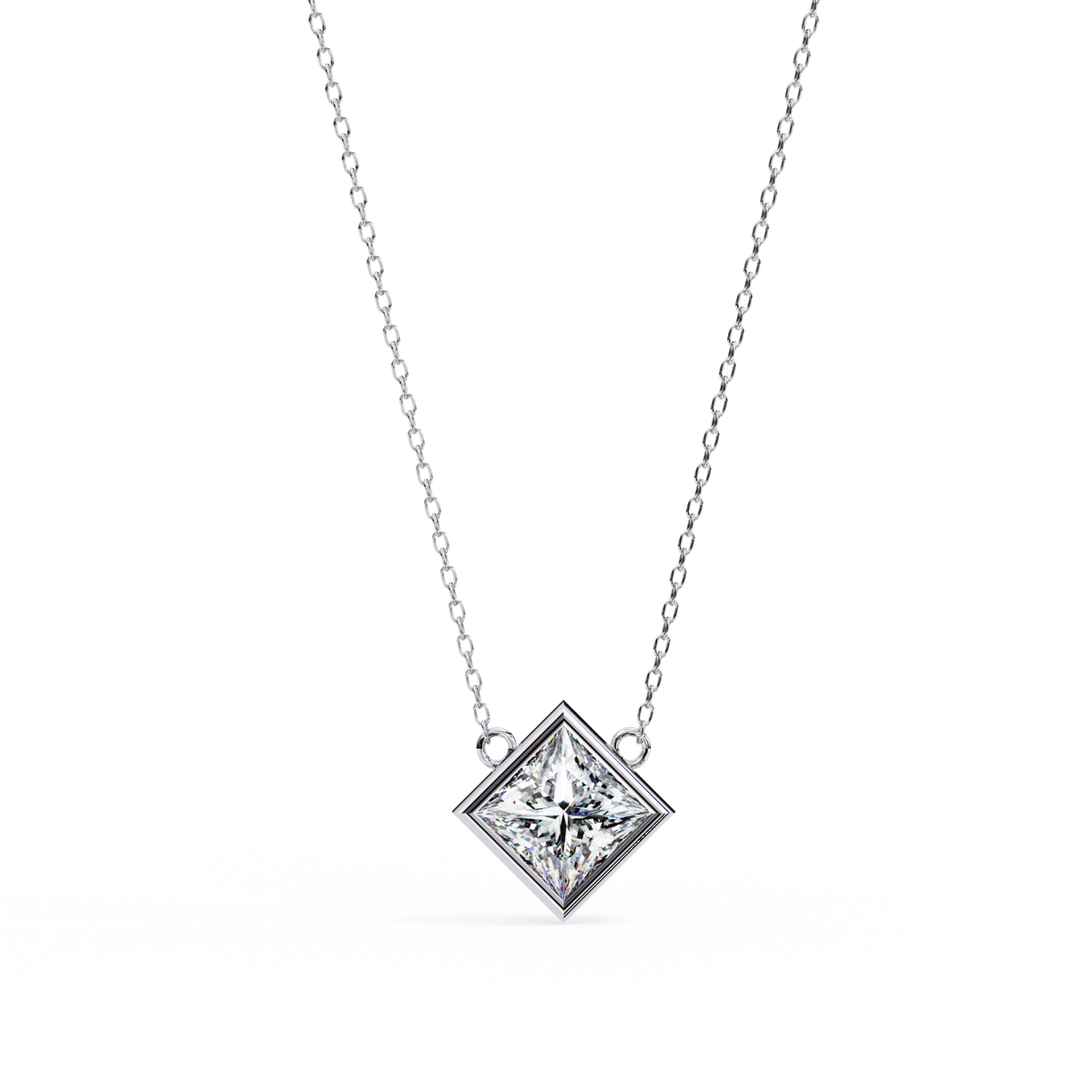 Princess-Cut Bezel Set Natural Diamond Pendant