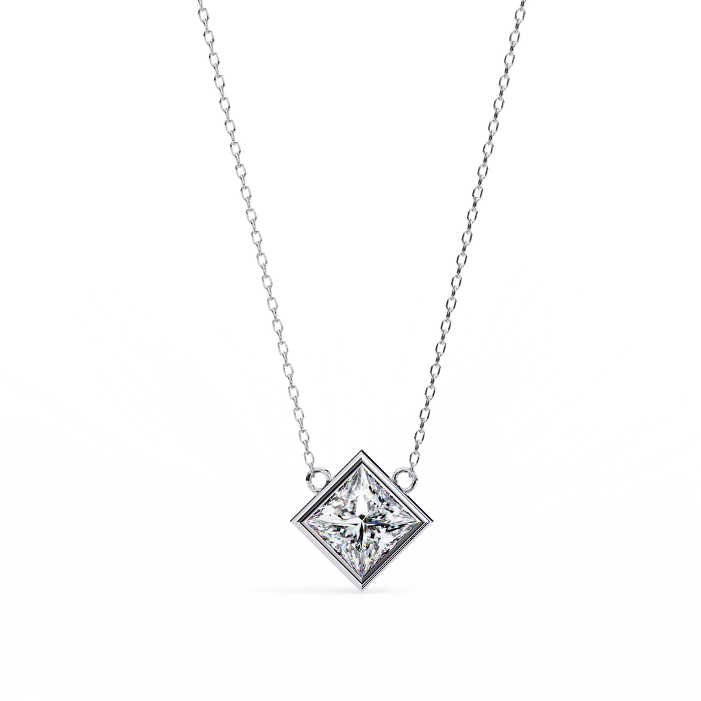 White Gold Bezel-Set Princess Cut Diamond Station Pendant