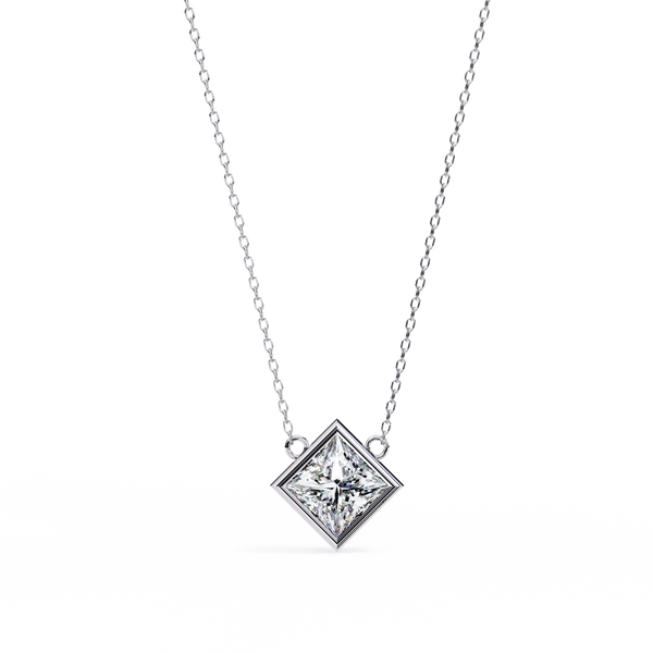 Princess-Cut Bezel Set Natural Diamond Pendant