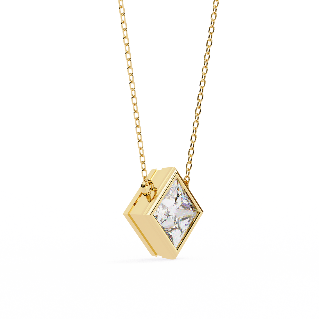 Princess-Cut Bezel Set Natural Diamond Pendant