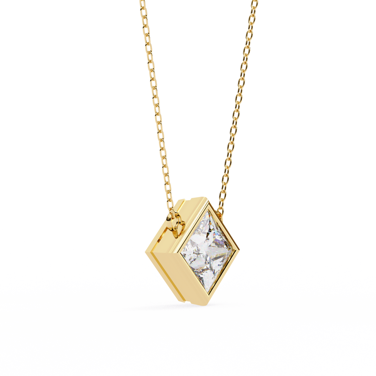 Princess-Cut Bezel Set Natural Diamond Pendant