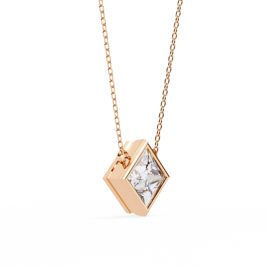 Princess-Cut Bezel Set Natural Diamond Pendant