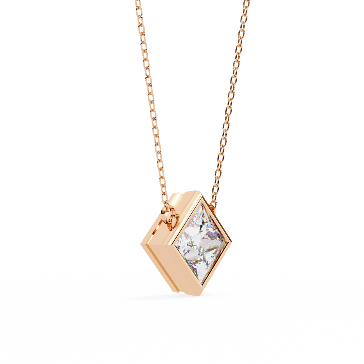 Princess-Cut Bezel Set Natural Diamond Pendant