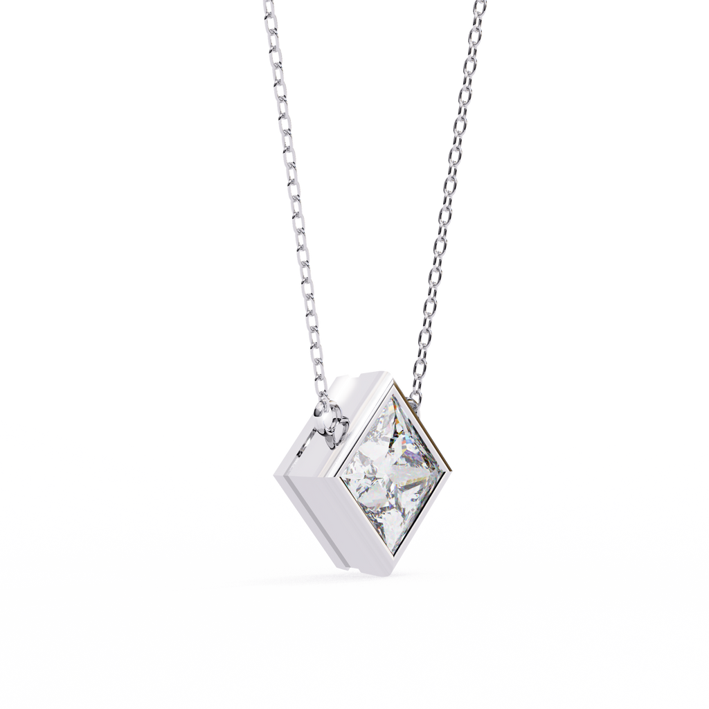 Princess-Cut Bezel Set Natural Diamond Pendant