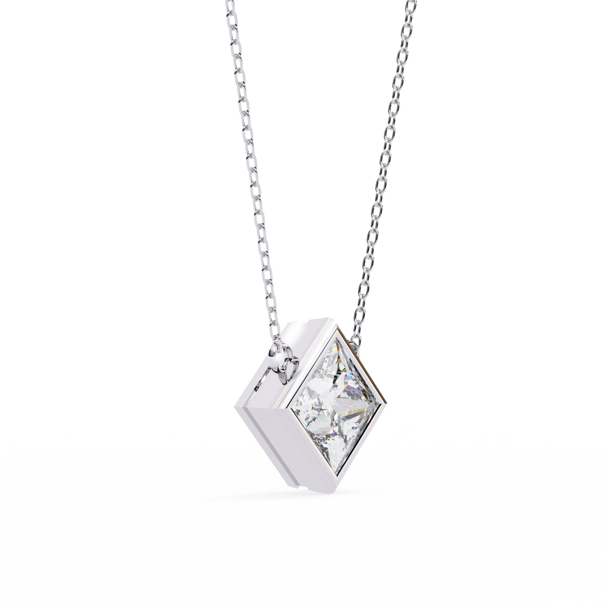 Princess-Cut Bezel Set Natural Diamond Pendant