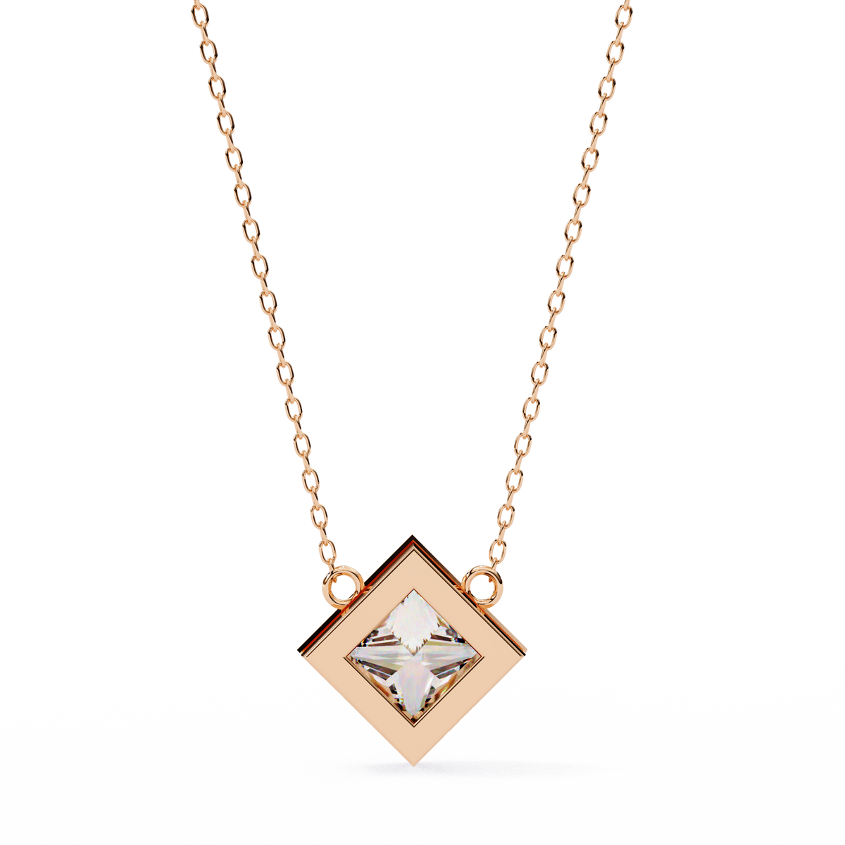 Princess-Cut Bezel Set Natural Diamond Pendant