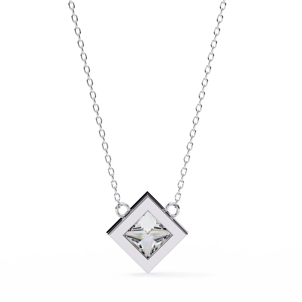 Princess-Cut Bezel Set Natural Diamond Pendant