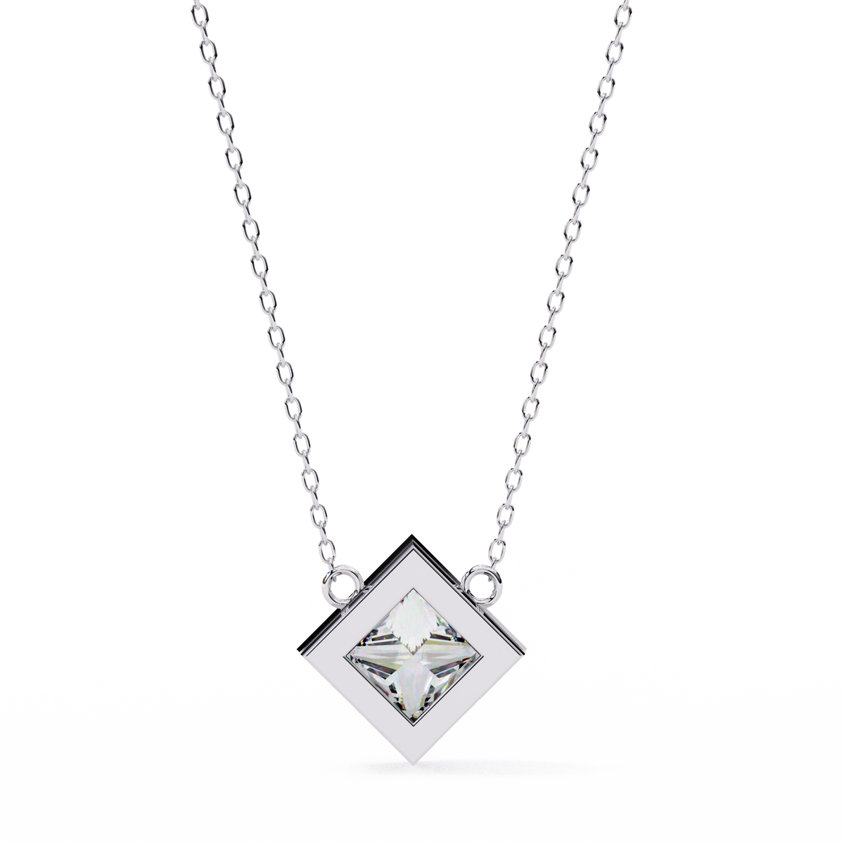 Princess-Cut Bezel Set Natural Diamond Pendant