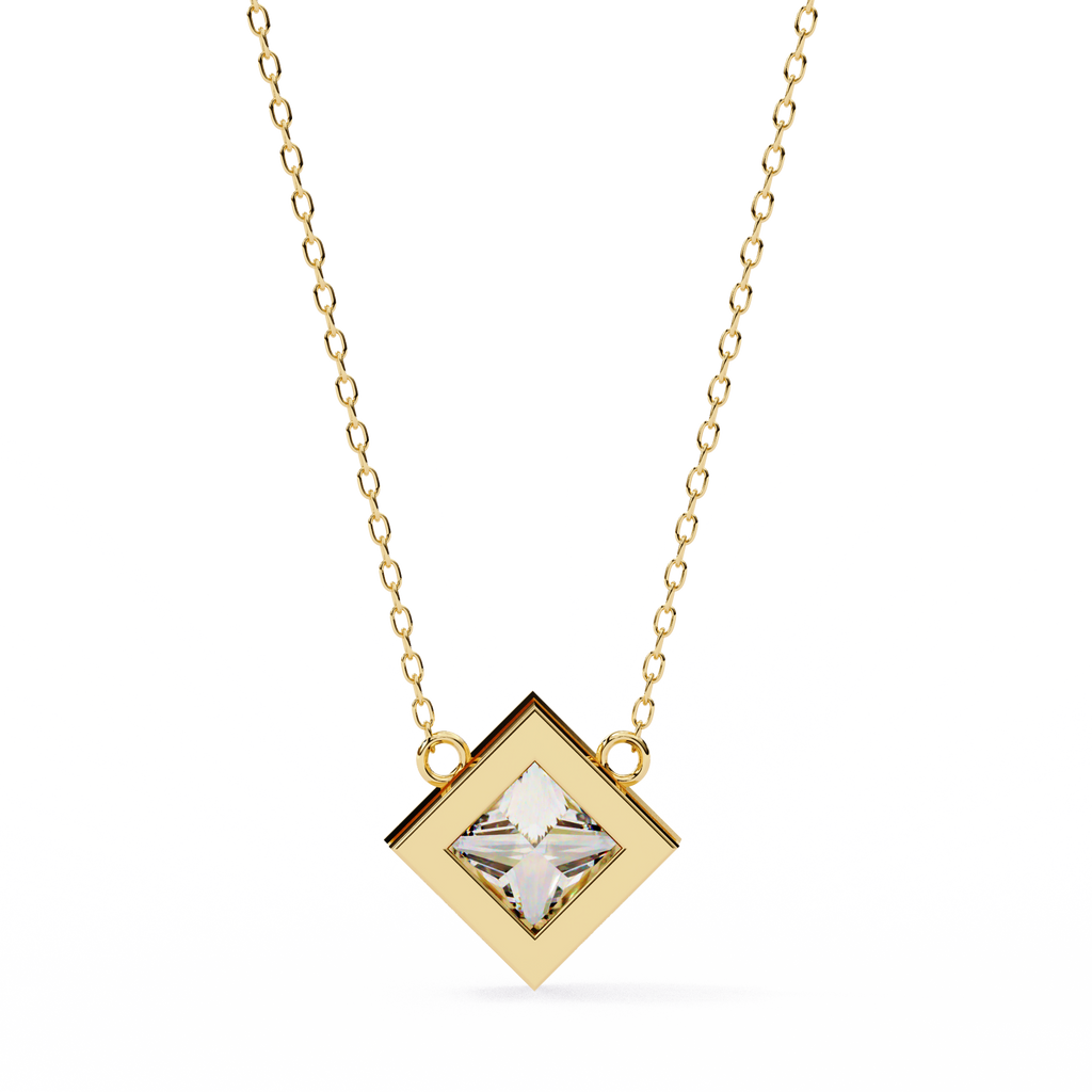 Princess-Cut Bezel Set Natural Diamond Pendant