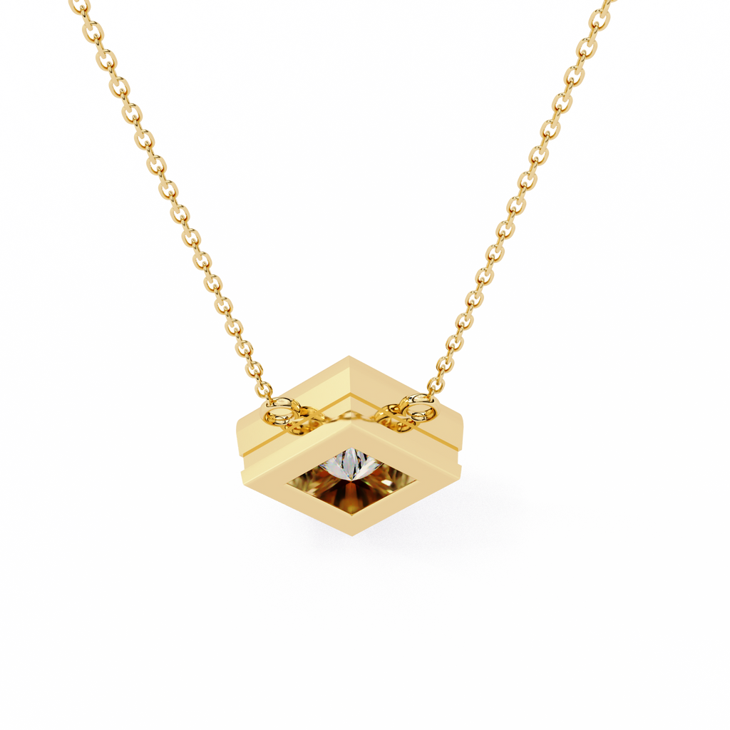 Princess-Cut Bezel Set Natural Diamond Pendant