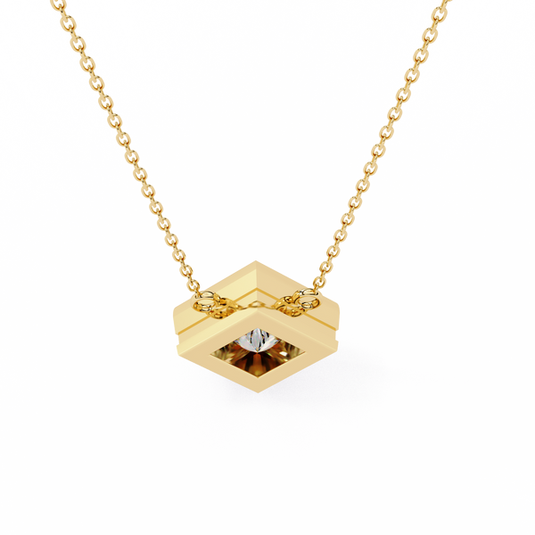 Gold Princess Cut Diamond Diagonal Bezel Pendant